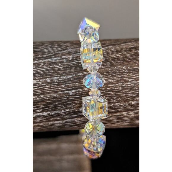 925 Sterling Aurora Borealis Cube Crystal Bracelet - Picture 1 of 8